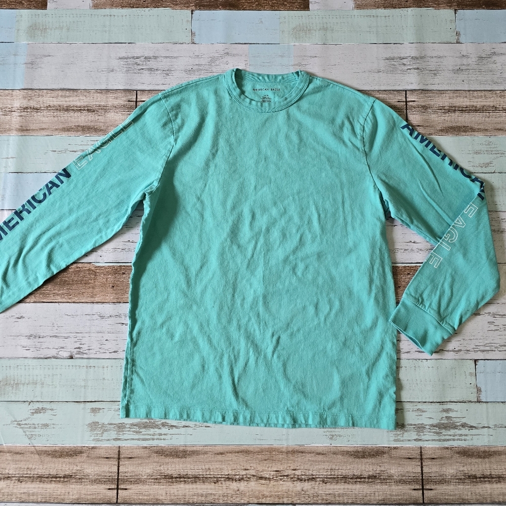 American Eagle Outfitters Long-Sleeve Crewneck Shirt - Teal